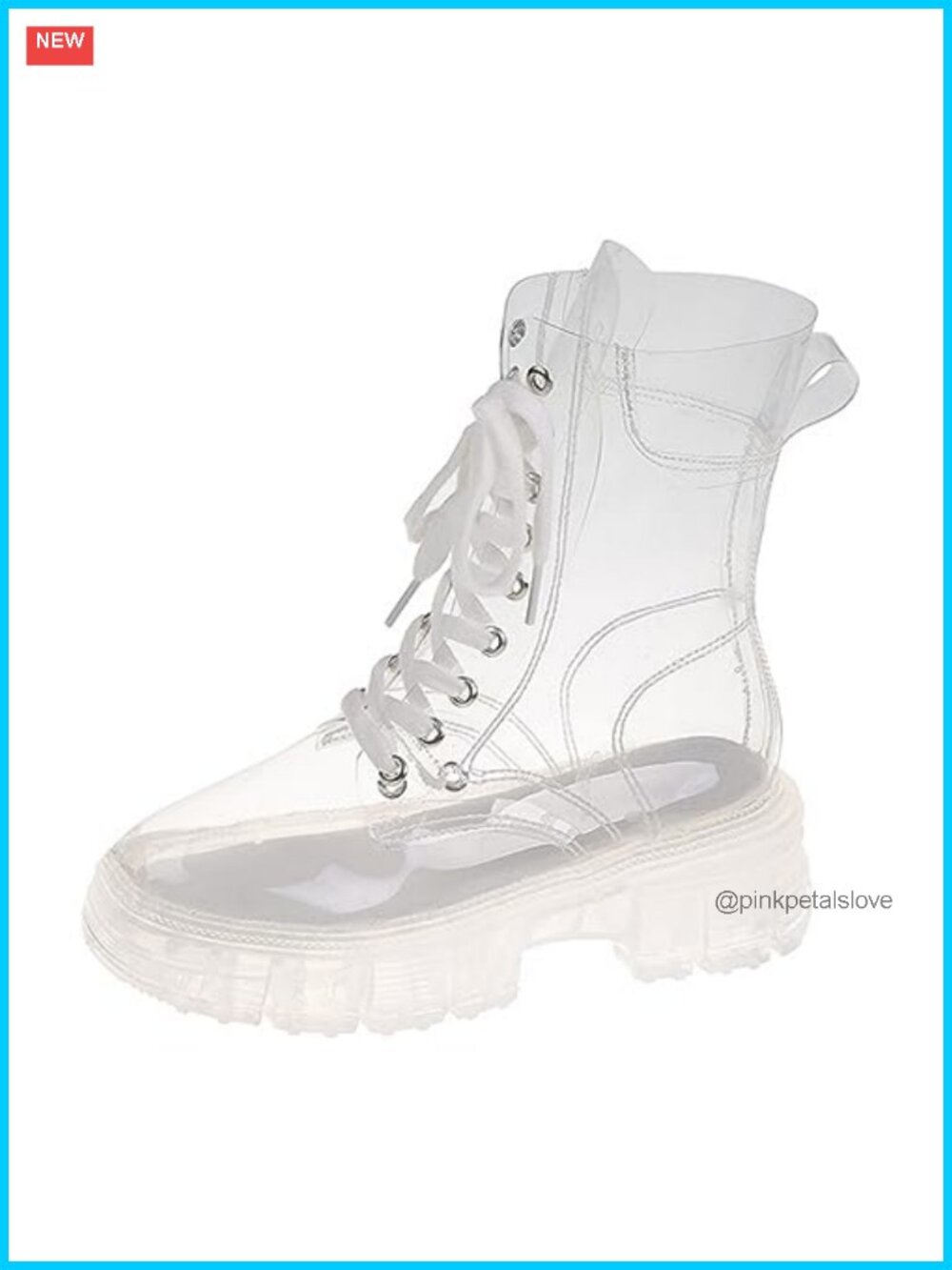 Transparent PVC Lace Up Platform Combat Ankle Boots Waterproof